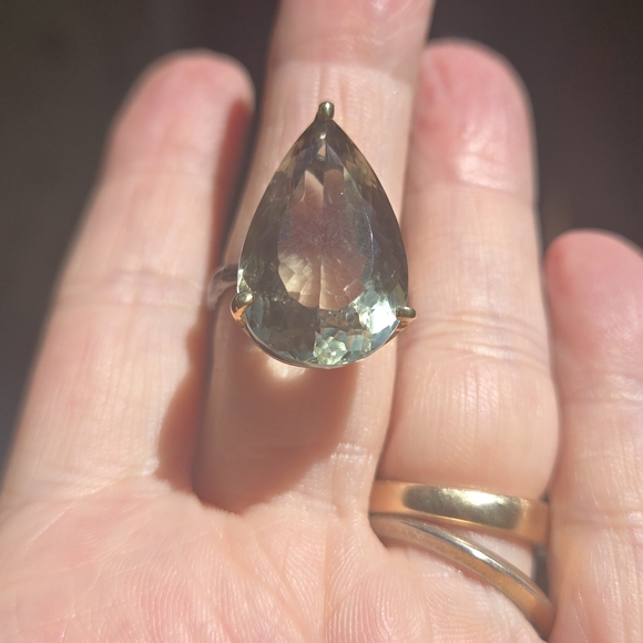 24k Green Amethyst Natural Gem Sterling Rhodium & 24k Gold Ring Sz7.5 - Picture 9 of 13
